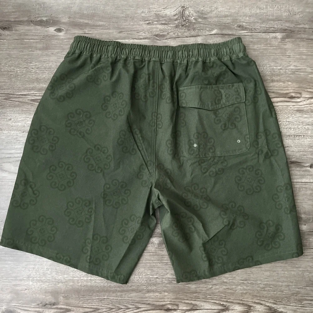Drifter Surf Board Shorts Mens XL Green Geometric Pattern Elastic Waist Casual